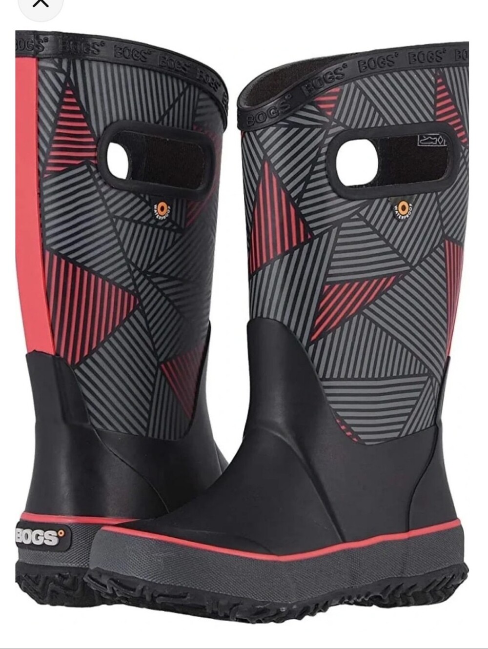 Bogs Classic. Big Geo Youth Boy's Sz 4 Waterproof Boots Tall Rain Snow Red/Black
